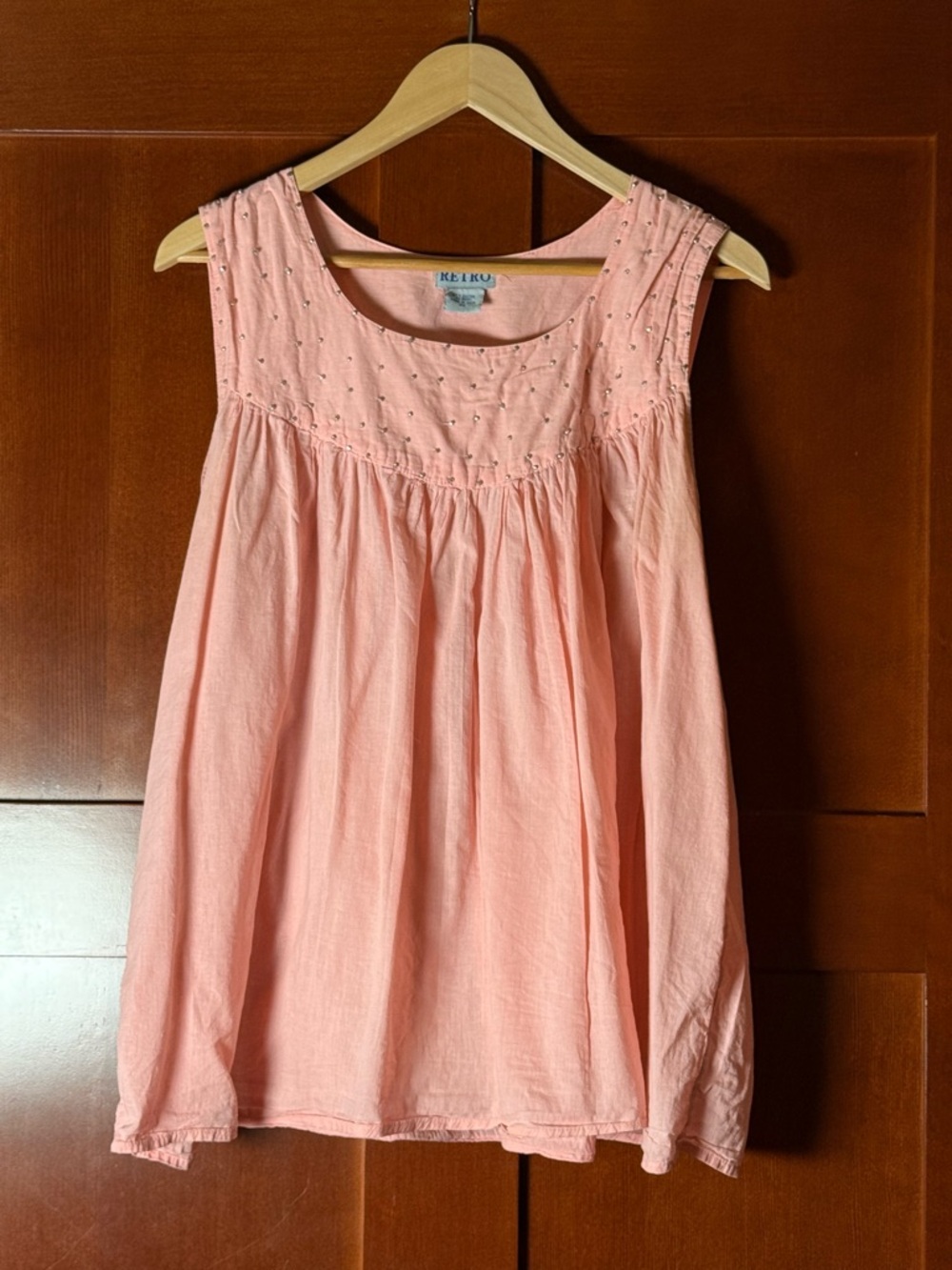 Retro Peach Pink Sleeveless Studded Cotton Relaxed Fit Top Size 2X